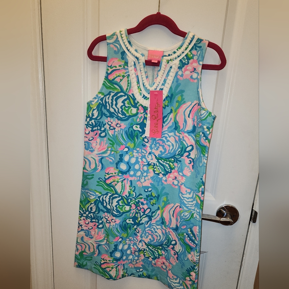 GIRLS NwT SIZE LARGE 8-10 Lilly Pulitzer Aqua and Pink Floral Dress